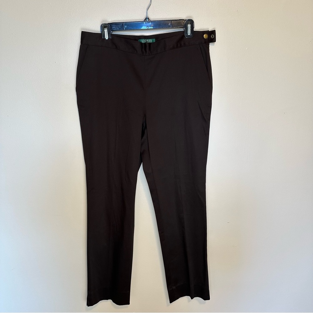 LRL Dark Brown Trousers side zip button Lauren Ralph Lauren